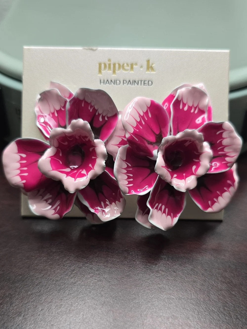 Piper K. Hand Painted Hot Pink and White Floral Earring